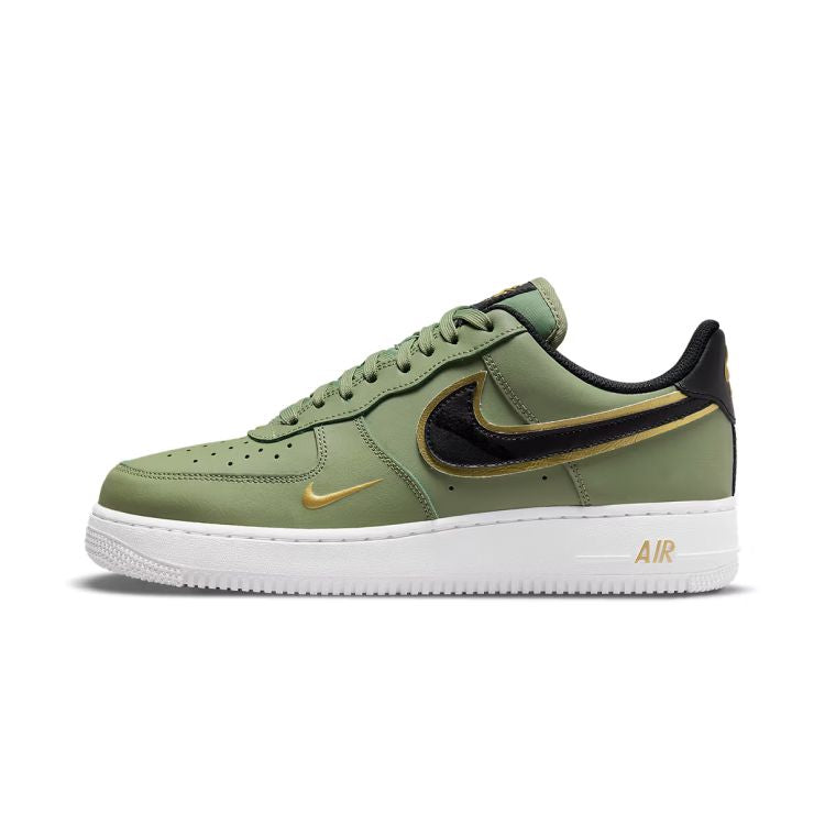 NIKE AIR FORCE 1 DOUBLE SWOOSH OLIVE GOLD BLACK