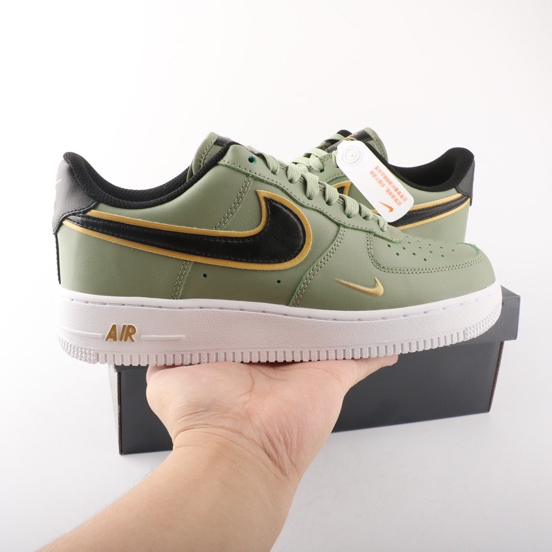 NIKE AIR FORCE 1 DOUBLE SWOOSH OLIVE GOLD BLACK